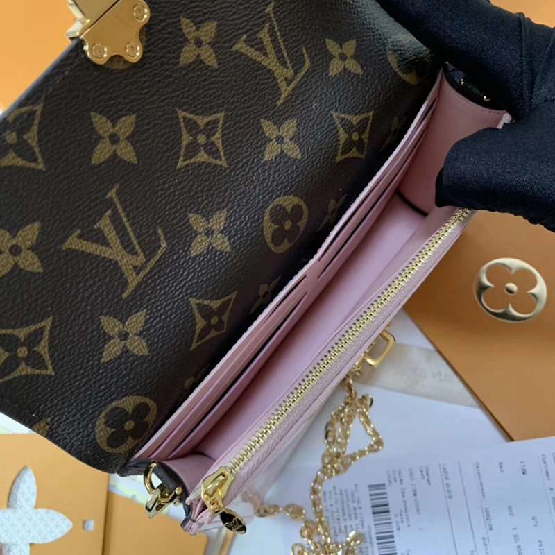 M63306 LV CHERRYWOOD 鏈條錢夾 LV漆皮女包 LV鏈條包 粉色
