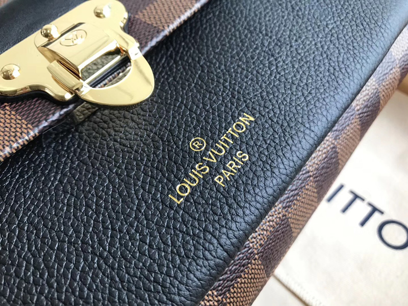 N40108 LV VAVIN 小號手袋 Damier Ebene咖啡格帆布女包 LV鏈條包 黑色