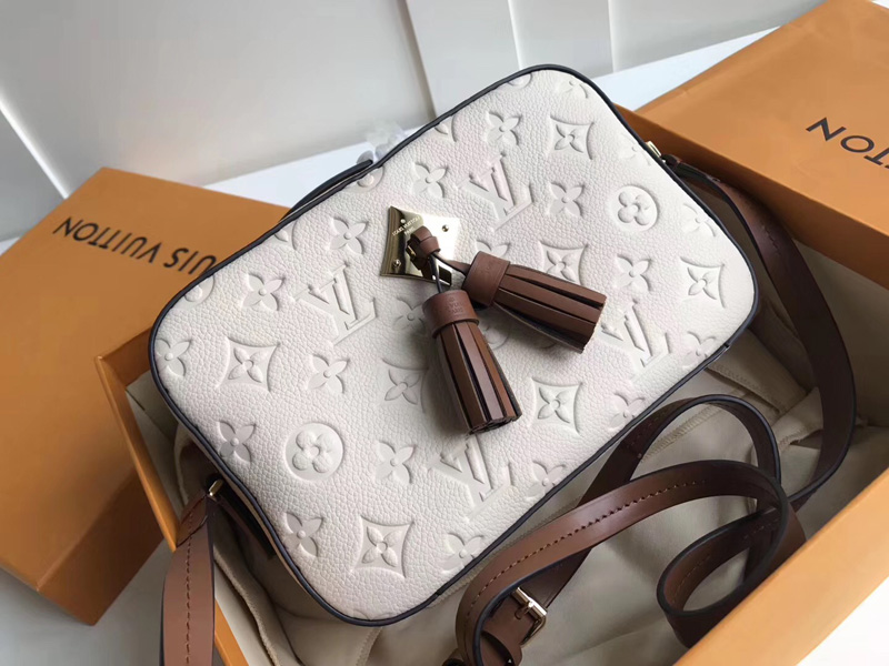 M44597 LV SAINTONGE 手袋 Monogram Empreinte 壓紋皮革女包 奶白色