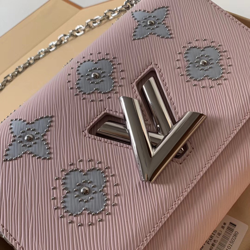 M52131 LV Twist 中號手袋 Monogram Flowers印花圖案女包 LV鏈條包 粉色