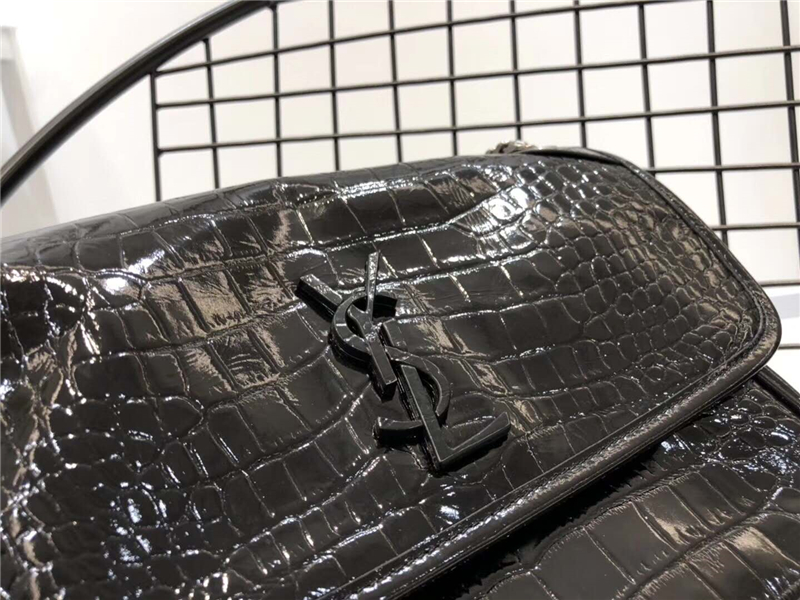 YSL女包 Niki 漆皮鱷魚紋 圣羅蘭鏈條包 YSL單肩斜挎包 黑色