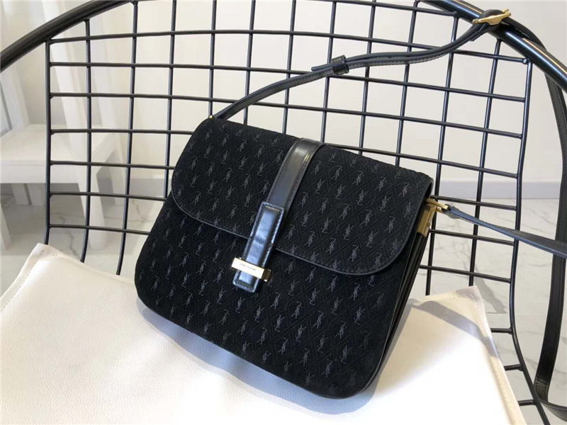 568604 YSL Monogram All Over 磨砂皮 圣羅蘭挎包 YSL單肩包 黑色