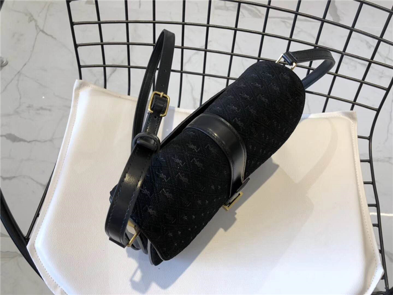 568604 YSL Monogram All Over 磨砂皮 圣羅蘭挎包 YSL單肩包 黑色