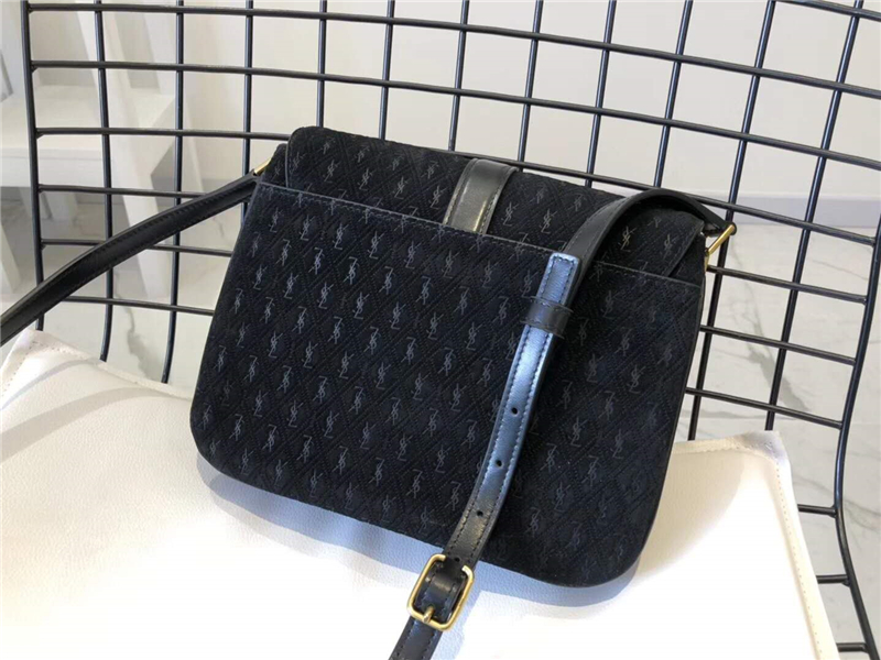 568604 YSL Monogram All Over 磨砂皮 圣羅蘭挎包 YSL單肩包 黑色