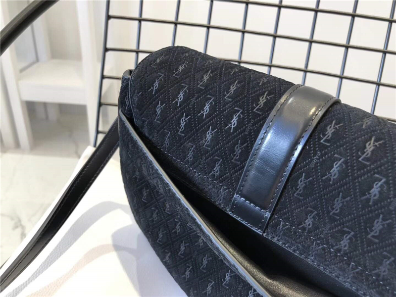 568604 YSL Monogram All Over 磨砂皮 圣羅蘭挎包 YSL單肩包 黑色