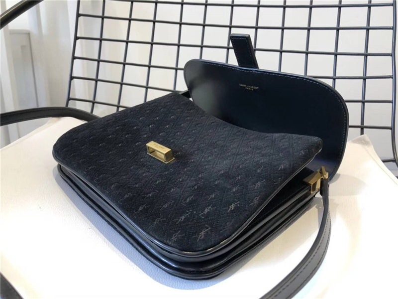 568604 YSL Monogram All Over 磨砂皮 圣羅蘭挎包 YSL單肩包 黑色