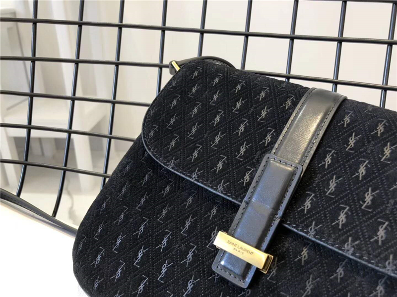 568604 YSL Monogram All Over 磨砂皮 圣羅蘭挎包 YSL單肩包 黑色
