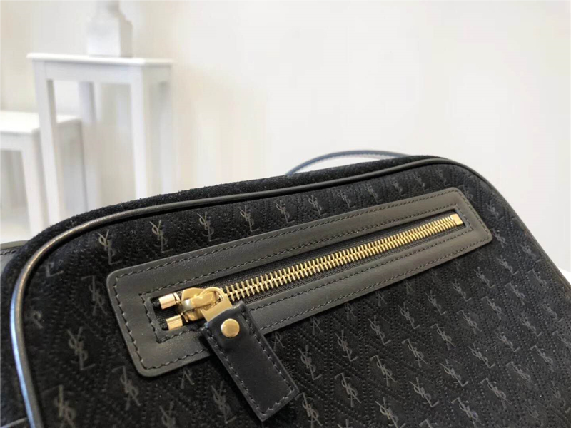 568608 YSL Monogram All Over 麂皮 圣羅蘭肩包 YSL相機包 黑色