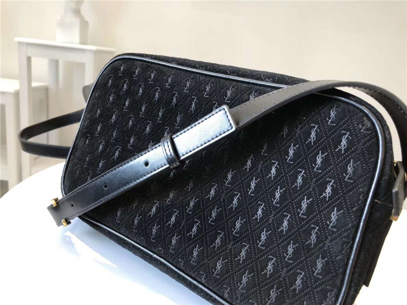 568608 YSL Monogram All Over 麂皮 圣羅蘭肩包 YSL相機包 黑色