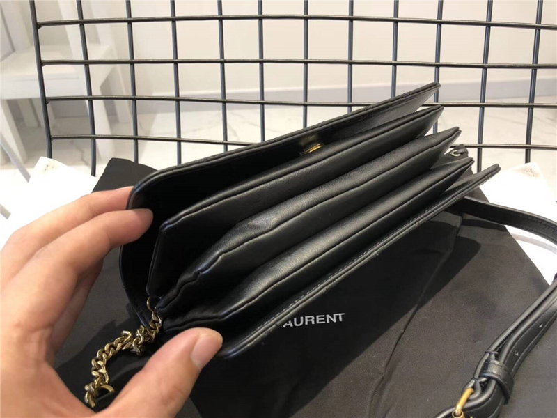 568906 YSL女包 Angie 菱格絎縫 圣羅蘭斜跨包 真皮 YSL鏈條肩包 黑色