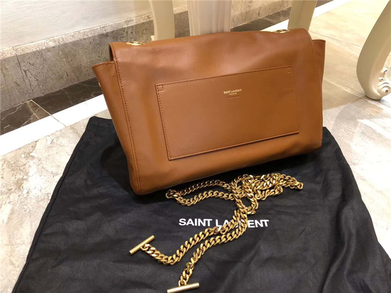 553804 YSL女包 絨面拼皮 兩面可翻 YSL鏈條包 柔軟皮 圣羅蘭單肩斜挎包 棕色