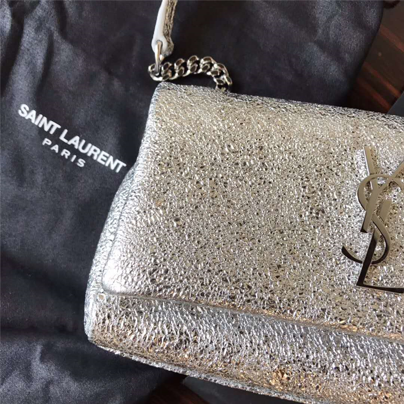 YSL女包 真皮 金屬色系列 圣羅蘭單肩包 YSL斜挎翻蓋包 銀色
