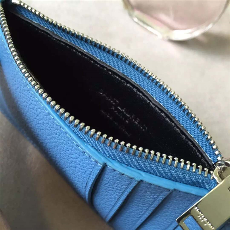 458589 YSL卡夾 SAINT LAURENT 細(xì)粒紋理真皮 圣羅蘭零錢包 天藍色