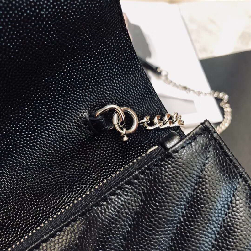 393953 YSL 進口魚子醬皮 圣羅蘭 真皮信封鏈式 YSL皮夾 黑白配