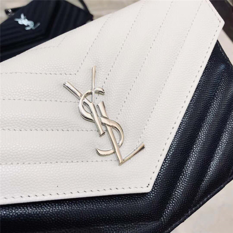 393953 YSL 進口魚子醬皮 圣羅蘭 真皮信封鏈式 YSL皮夾 黑白配