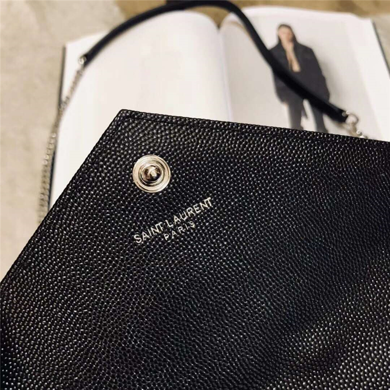 393953 YSL 進口魚子醬皮 圣羅蘭 真皮信封鏈式 YSL皮夾 黑白配