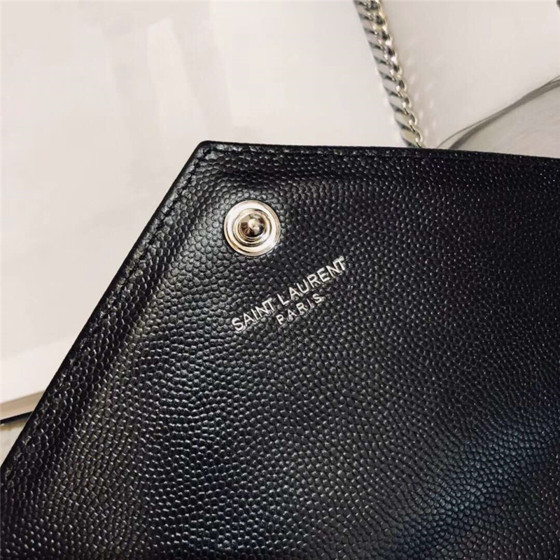 393953 YSL 進口魚子醬皮 圣羅蘭 真皮信封鏈式 YSL皮夾 黑色銀飾