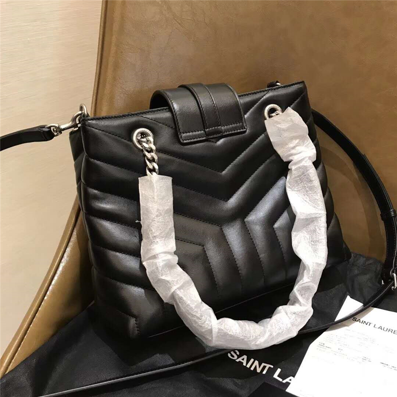 YSL圣羅蘭 LouLou Y形絎縫 牛皮 YSL女款單肩手提包 黑色