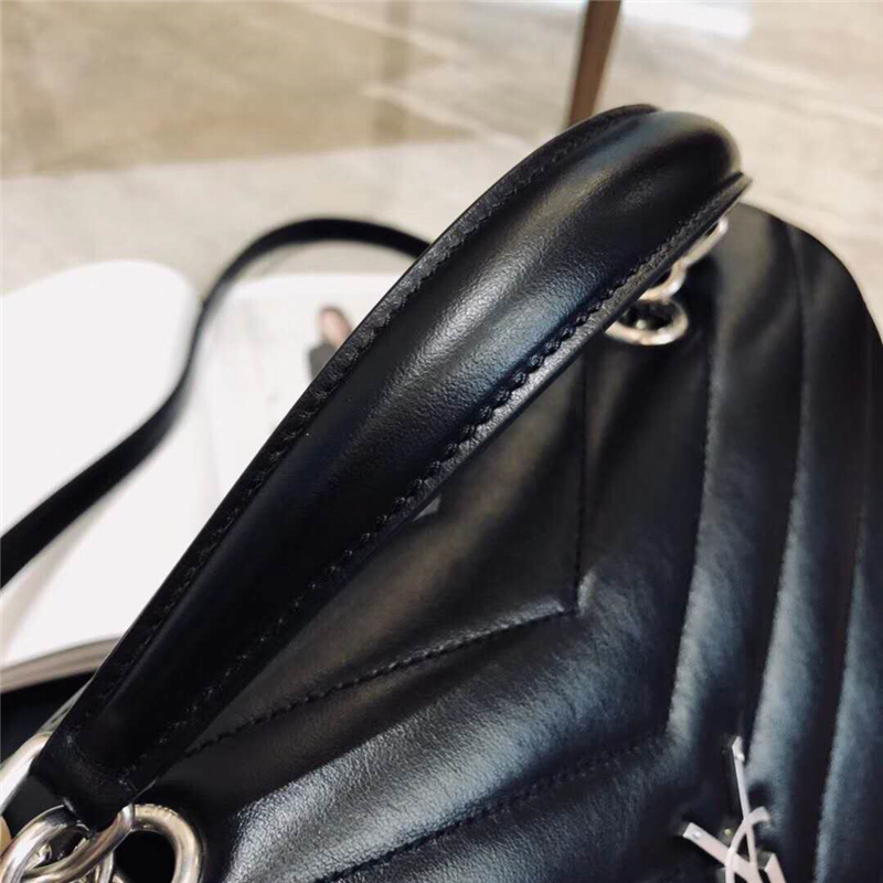 YSL圣羅蘭 LouLou 牛皮 YSL女袋 Y形絎縫 真皮 YSL單肩手提包 黑色