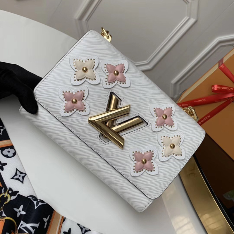 M53762 LV TWIST 中號手袋 Flower Tinsel系列印花女包 LV鏈條包 白色