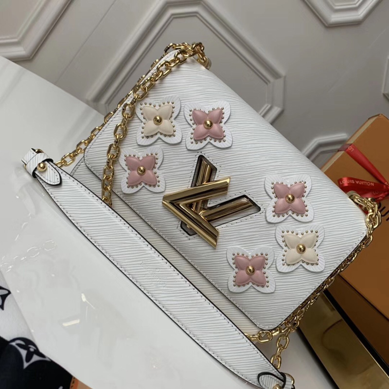M53762 LV TWIST 中號手袋 Flower Tinsel系列印花女包 LV鏈條包 白色