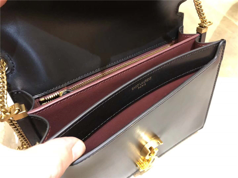 532750 YSL女袋 CASSANDRA 中號 字母標志 拉頭光面 圣羅蘭信封皮包 黑色