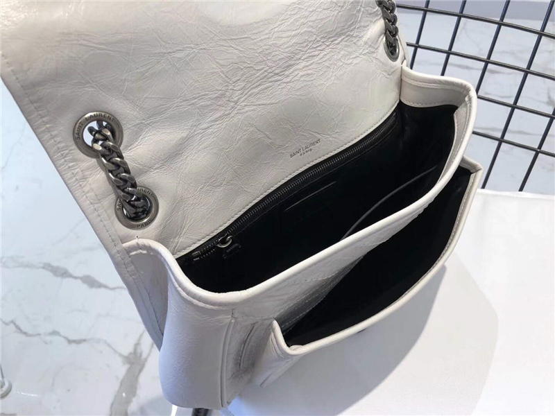 498894 YSL圣羅蘭 NIKI復古 舊油蠟牛皮 中號褶皺 鏈條包 白色