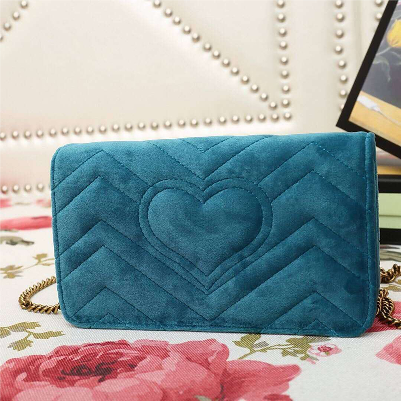 488426 Gucci女包 GG Marmont系列 天鵝絨 古馳鏈條包 Gucci斜挎包 湖藍色