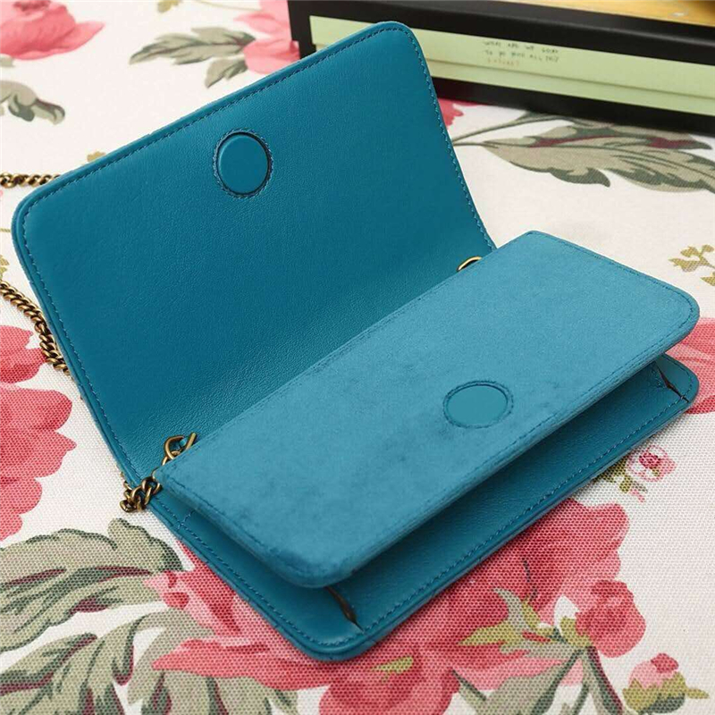 488426 Gucci女包 GG Marmont系列 天鵝絨 古馳鏈條包 Gucci斜挎包 湖藍色