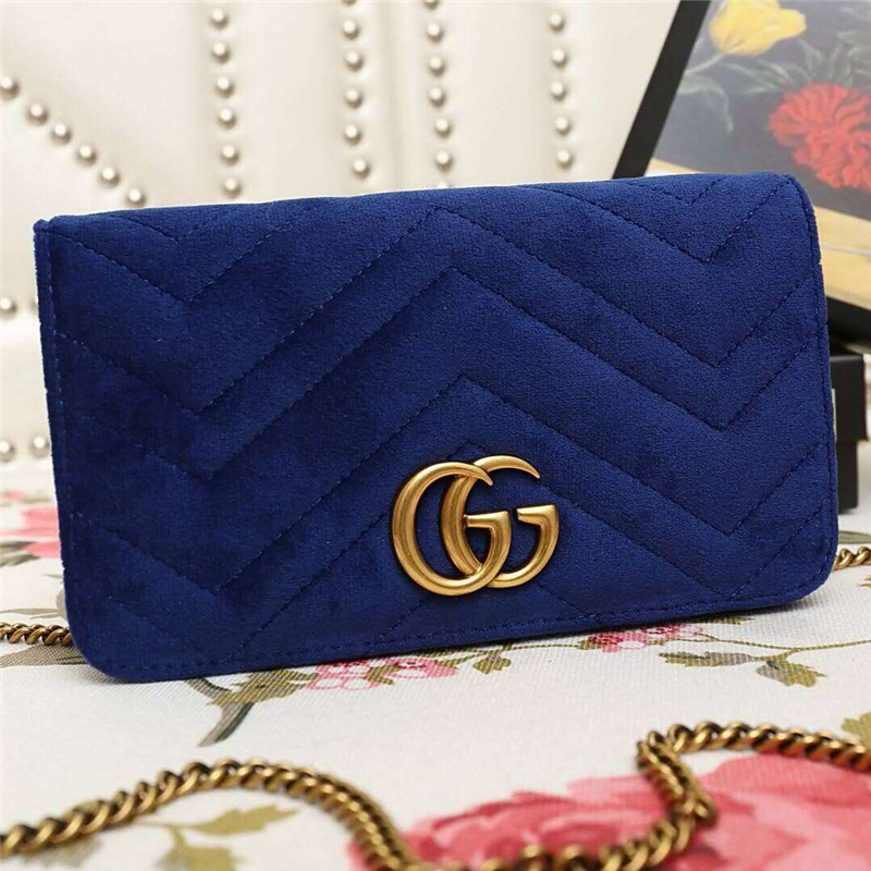488426 Gucci女包 GG Marmont系列 天鵝絨 古馳鏈條包 Gucci斜挎包 寶藍(lán)色
