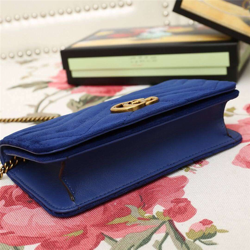 488426 Gucci女包 GG Marmont系列 天鵝絨 古馳鏈條包 Gucci斜挎包 寶藍(lán)色