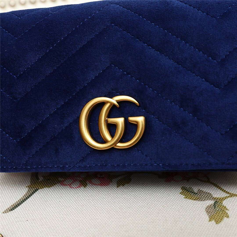 488426 Gucci女包 GG Marmont系列 天鵝絨 古馳鏈條包 Gucci斜挎包 寶藍(lán)色