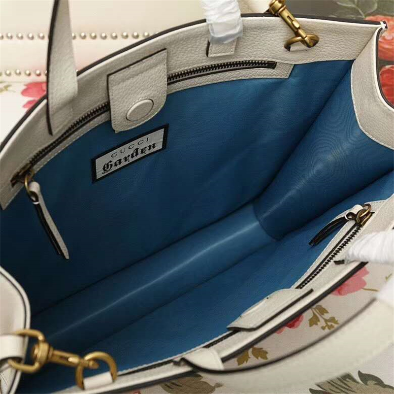 450950 Gucci女袋 GG高級柔軟人造革 顆粒面 蝙蝠圖案 古馳購物袋 白色