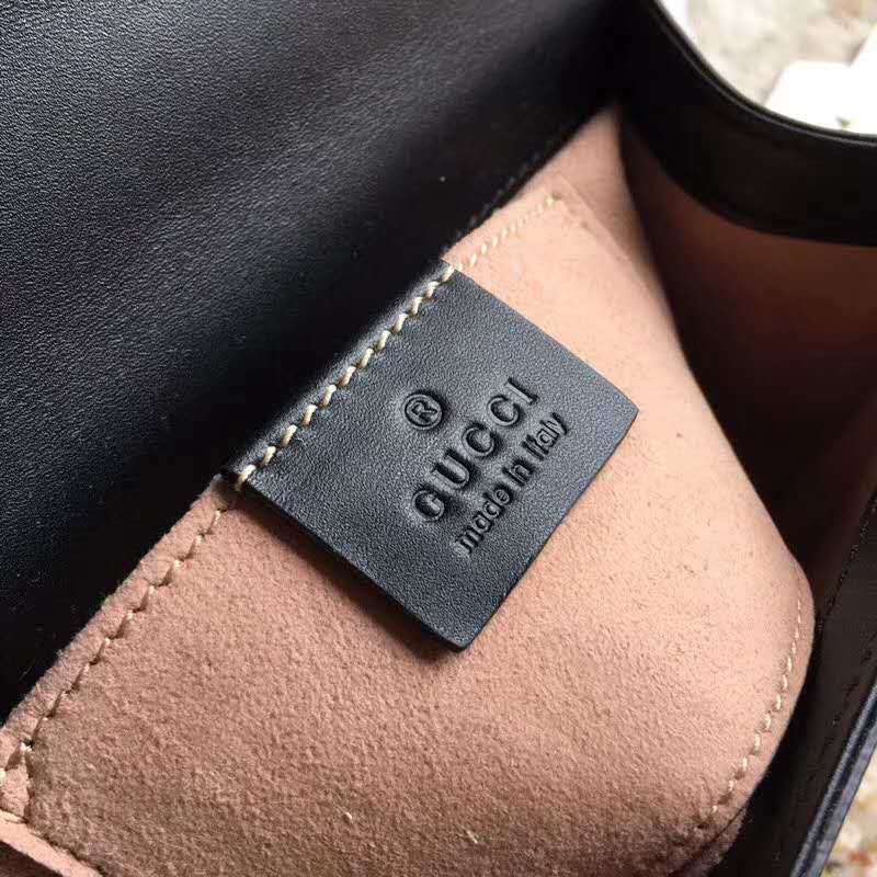 409487 Gucci肩背包 Padlock系列 粒面皮革 雙G蜜蜂印花 古馳鏈條肩背包 啡色