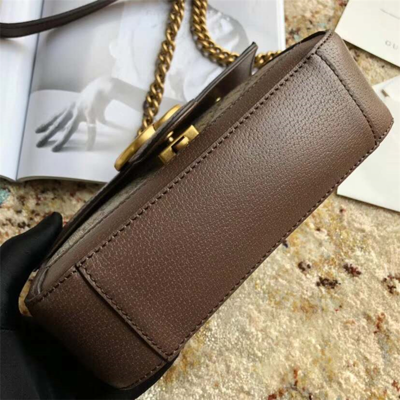 443497 Gucci女包 Marmont系列 古馳單肩包 金屬雙G PVC人造皮 棕色