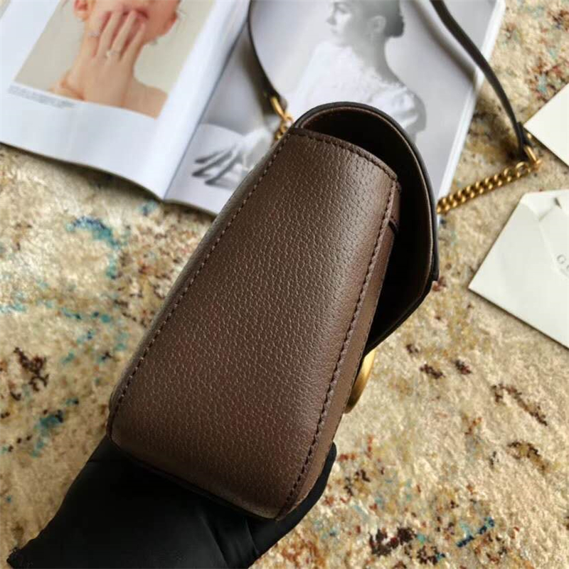 443497 Gucci女包 Marmont系列 古馳單肩包 金屬雙G PVC人造皮 棕色