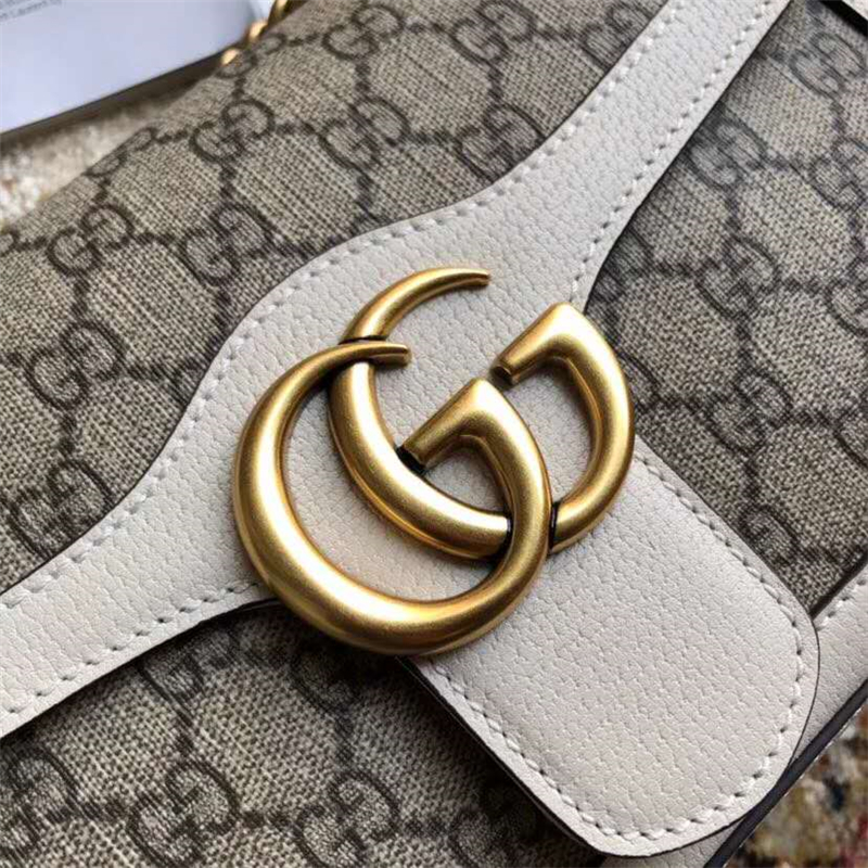 443497 Gucci女包 Marmont系列 古馳單肩包 金屬雙G PVC人造皮 白色