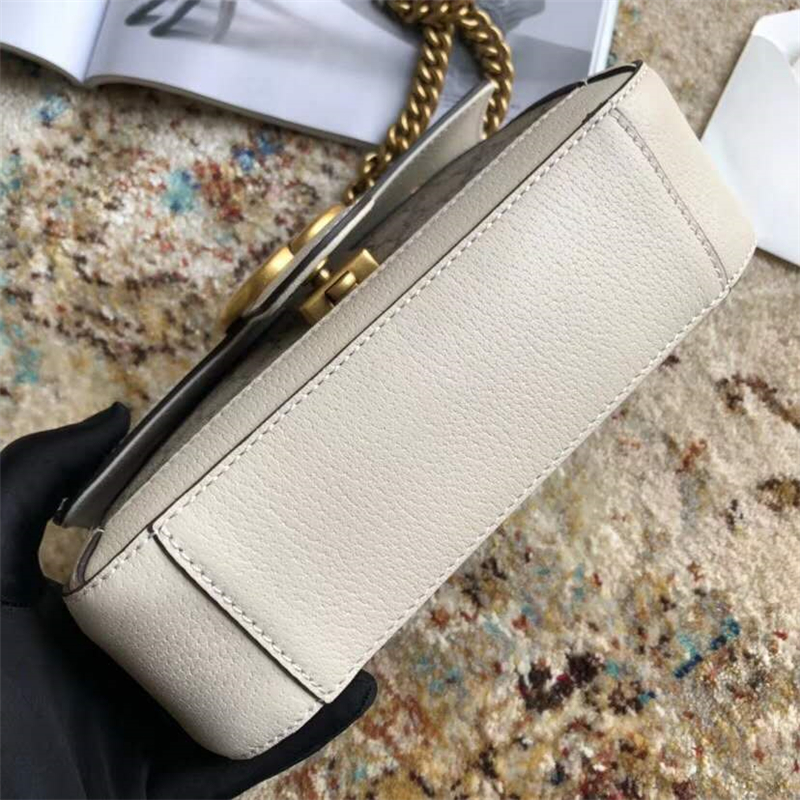 443497 Gucci女包 Marmont系列 古馳單肩包 金屬雙G PVC人造皮 白色
