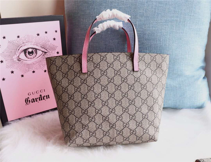 410812 Gucci手袋 卡通貓咪圖案 布紋牛皮 古馳mini購物袋 粉色