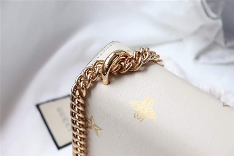 409487 Gucci肩背包 Padlock系列 真皮 白色蜜蜂星星 鏈條肩背包 白色