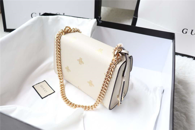 409487 Gucci肩背包 Padlock系列 真皮 白色蜜蜂星星 鏈條肩背包 白色