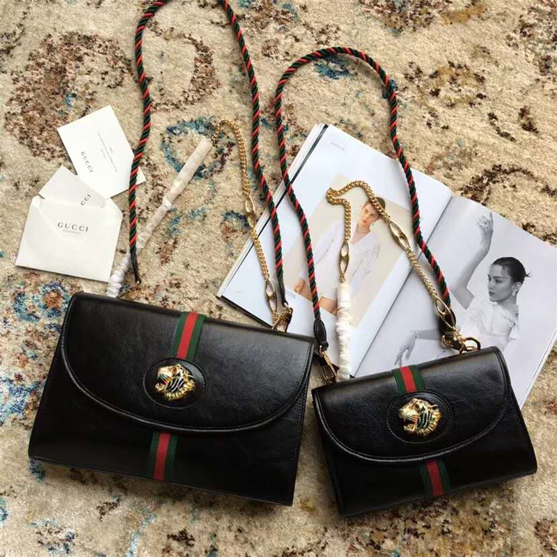 564697 Gucci女包 古馳單肩包 Gucci斜挎包 大號 古馳虎頭標 Rajah系列 黑色