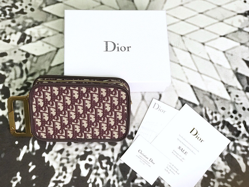 S5700CTZQ Diorquake Dior Oblique酒紅色提花帆布皮夾 Dior手包 Dior手拿包 酒紅色