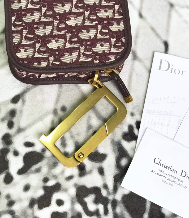 S5700CTZQ Diorquake Dior Oblique酒紅色提花帆布皮夾 Dior手包 Dior手拿包 酒紅色