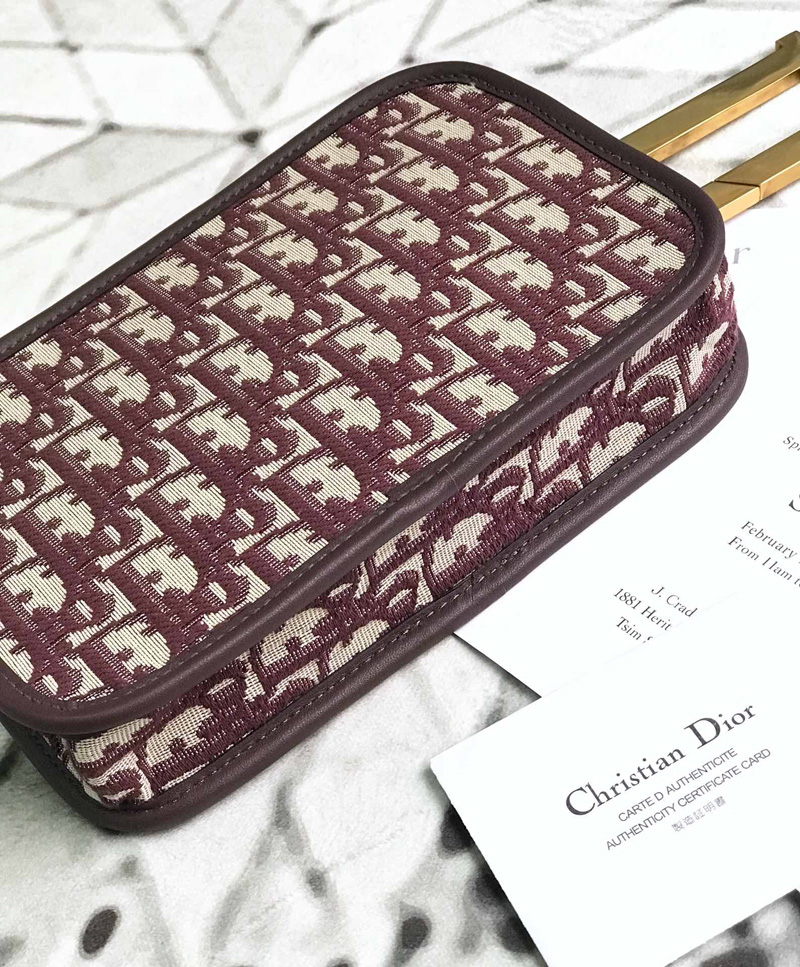 S5700CTZQ Diorquake Dior Oblique酒紅色提花帆布皮夾 Dior手包 Dior手拿包 酒紅色
