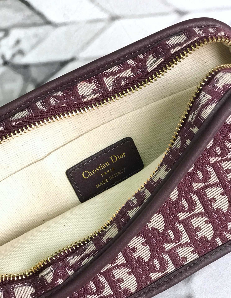 S5700CTZQ Diorquake Dior Oblique酒紅色提花帆布皮夾 Dior手包 Dior手拿包 酒紅色
