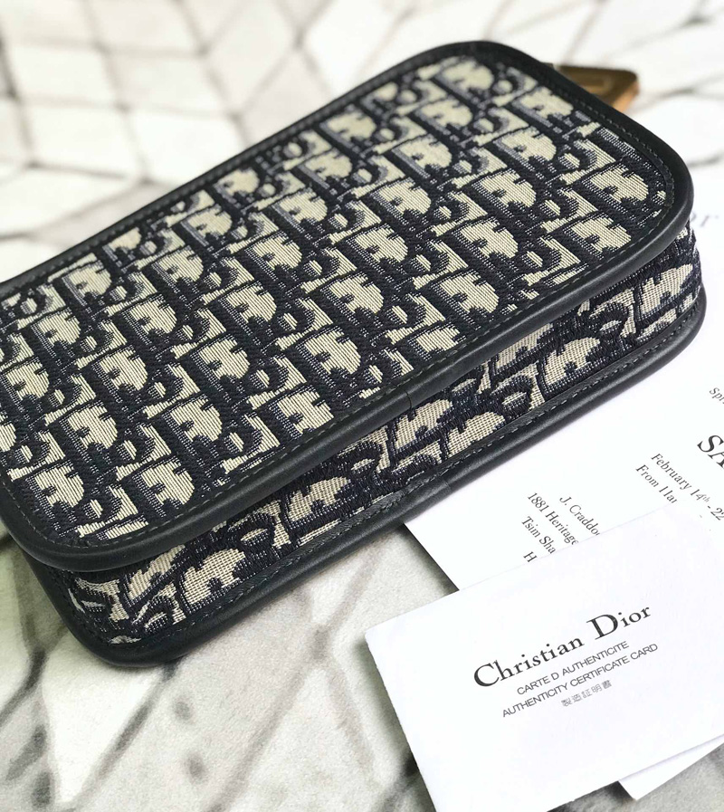 S5700CTZQ Diorquake Dior Oblique酒紅色提花帆布皮夾 Dior手包 Dior手拿包 黑色
