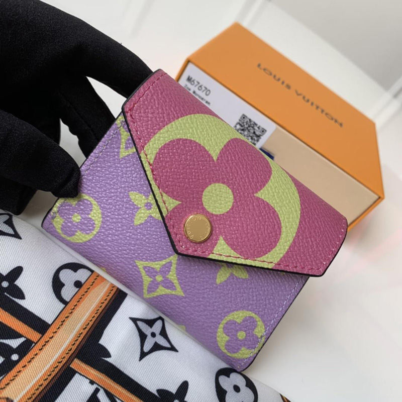 M67670 LV ZOE 錢夾 Monogram 涂層帆布信封錢包 粉色