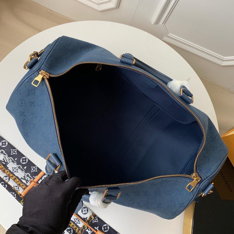 M44645 LV KEEPALL BANDOULIERE 50 手袋 Monogram 丹寧布旅行袋 海軍藍