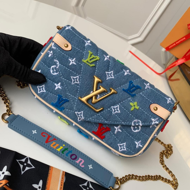 M67531 LV NEW WAVE 鏈條包 Monogram 刺繡牛仔布女包